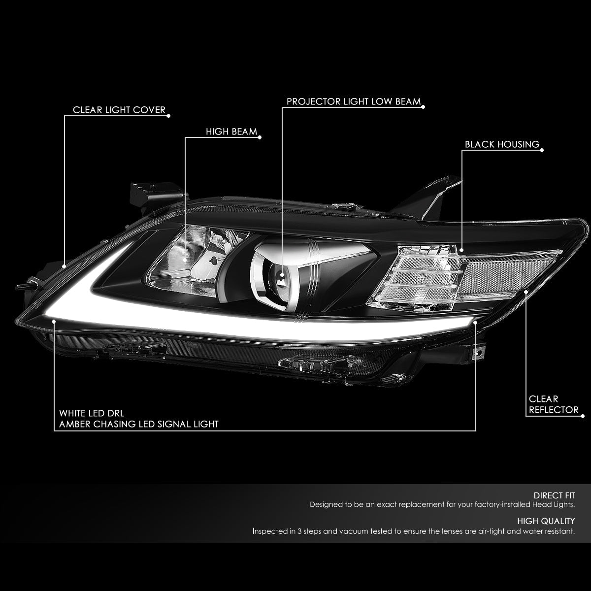 LED DRL Halo Sequential Projector Headlights<br>10-11 Toyota Camry