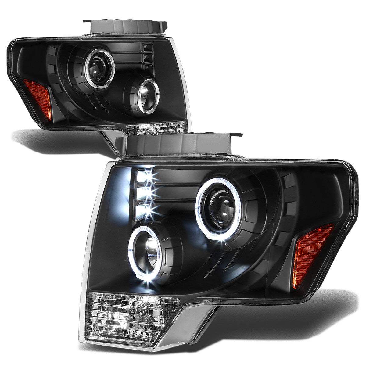 LED DRL Halo Projector Headlights<br>09-14 Ford F-150