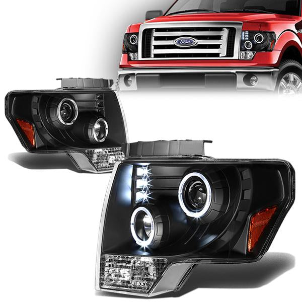 LED DRL Halo Projector Headlights<br>09-14 Ford F-150