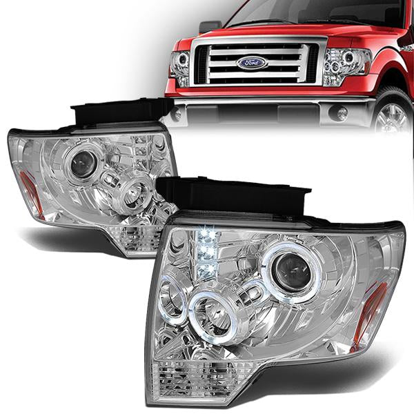 LED DRL Halo Projector Headlights<br>09-14 Ford F-150