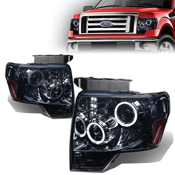 LED DRL Halo Projector Headlights<br>09-14 Ford F-150