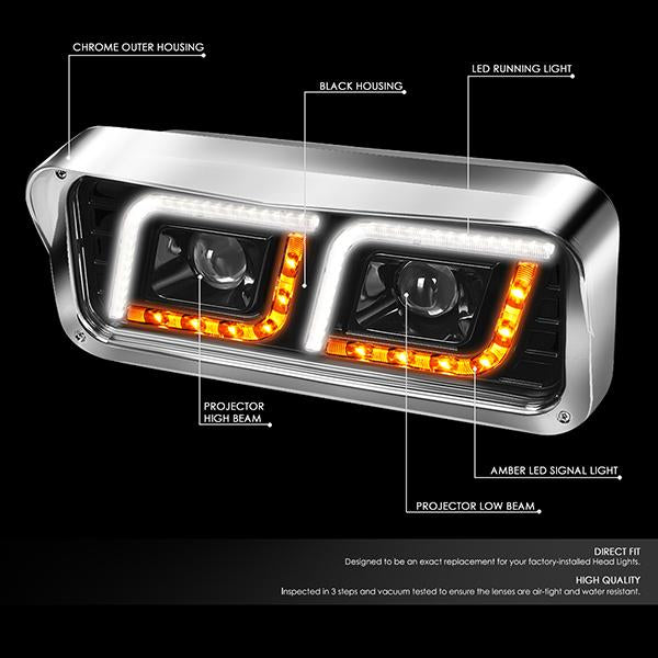 LED DRL Projector Headlights<br>81-19 Kenworth W900 Western Star 4800