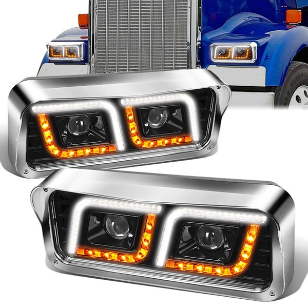 LED DRL Projector Headlights<br>81-19 Kenworth W900 Western Star 4800