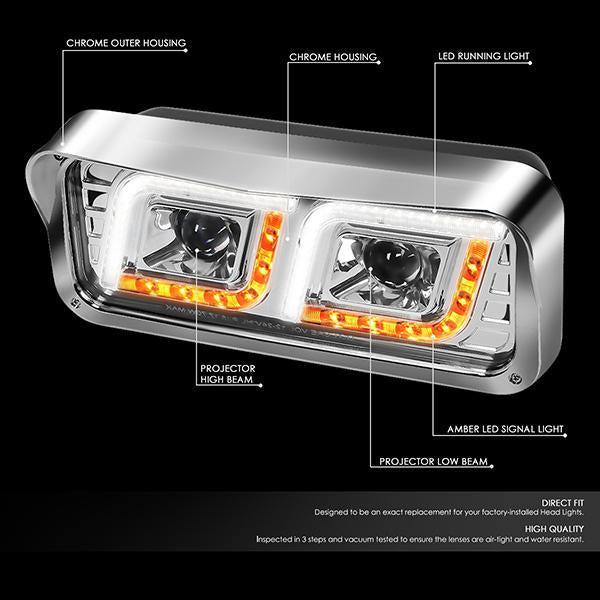 LED DRL Projector Headlights<br>81-19 Kenworth W900 Western Star 4800