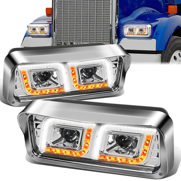 LED DRL Projector Headlights<br>81-19 Kenworth W900 Western Star 4800