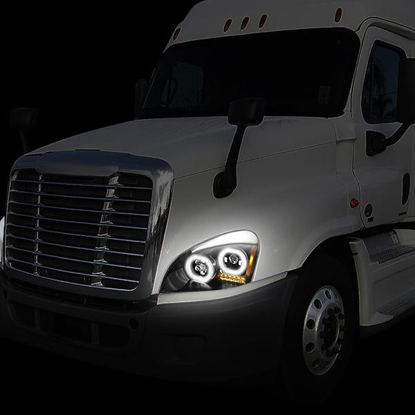 LED DRL Halo Projector Headlights<br>08-17 Freightliner Cascadia