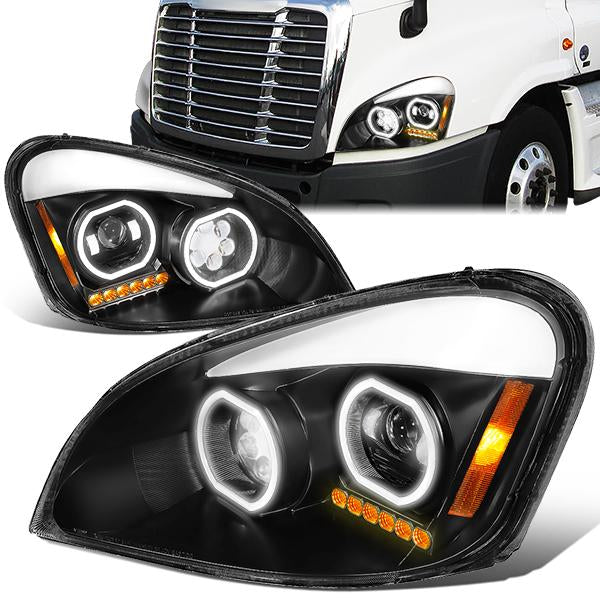 LED DRL Halo Projector Headlights<br>08-17 Freightliner Cascadia