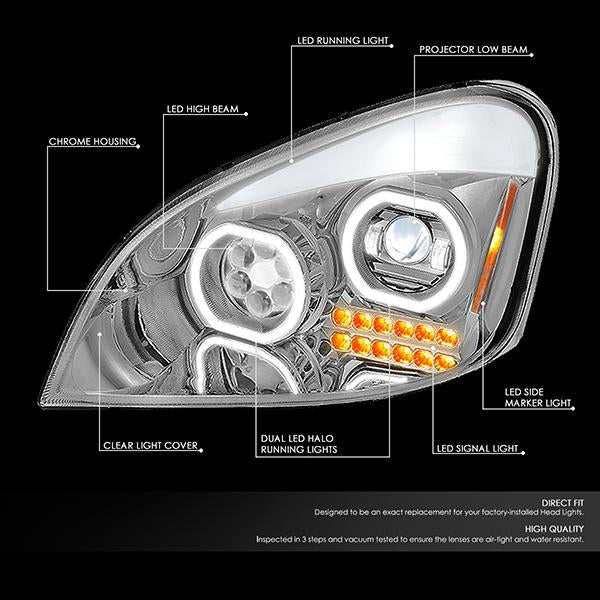 LED DRL Halo Projector Headlights<br>08-17 Freightliner Cascadia