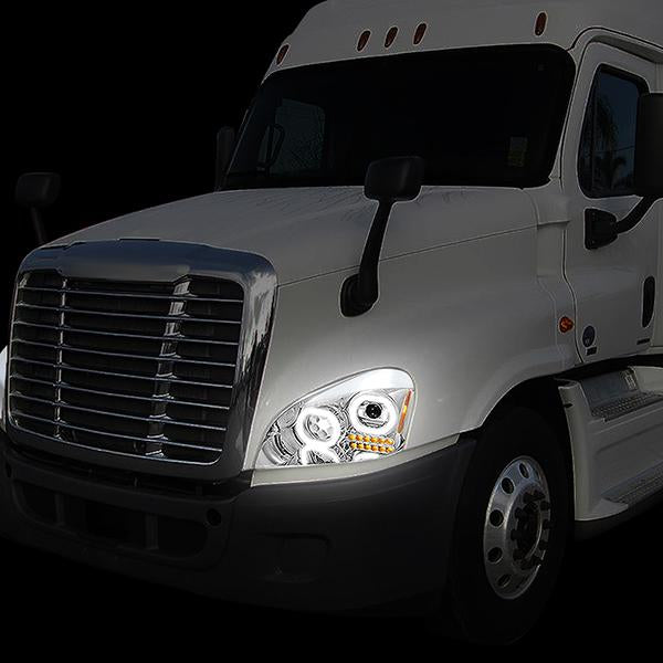 LED DRL Halo Projector Headlights<br>08-17 Freightliner Cascadia