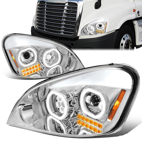 LED DRL Halo Projector Headlights<br>08-17 Freightliner Cascadia