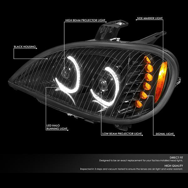 LED DRL Halo Projector Headlights<br>05-17 Freightliner Columbia, 2004 Columbia