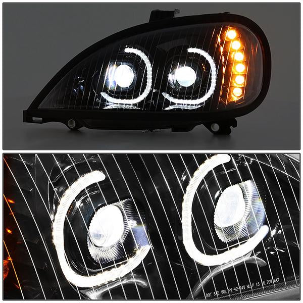 LED DRL Halo Projector Headlights<br>05-17 Freightliner Columbia, 2004 Columbia