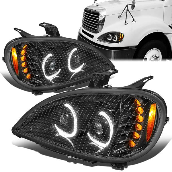 LED DRL Halo Projector Headlights<br>05-17 Freightliner Columbia, 2004 Columbia