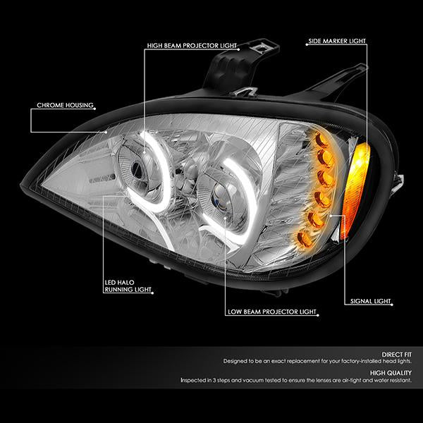 LED DRL Halo Projector Headlights<br>05-17 Freightliner Columbia, 2004 Columbia