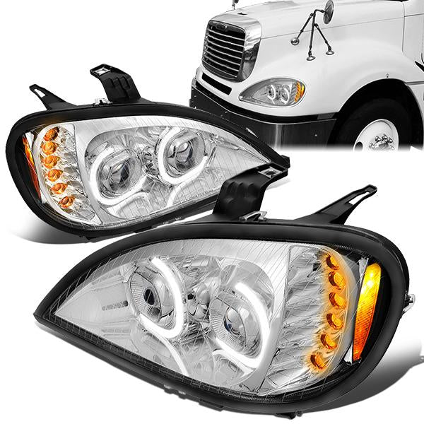 LED DRL Halo Projector Headlights<br>05-17 Freightliner Columbia, 2004 Columbia