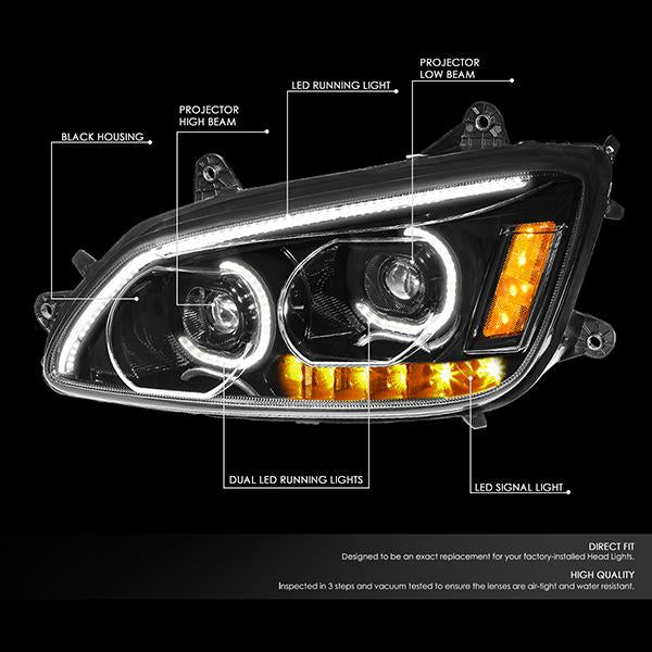 LED DRL Halo Projector Headlights<br>08-19 Kenworth T170 T270 T370 T660