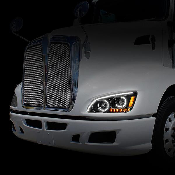 LED DRL Halo Projector Headlights<br>08-19 Kenworth T170 T270 T370 T660