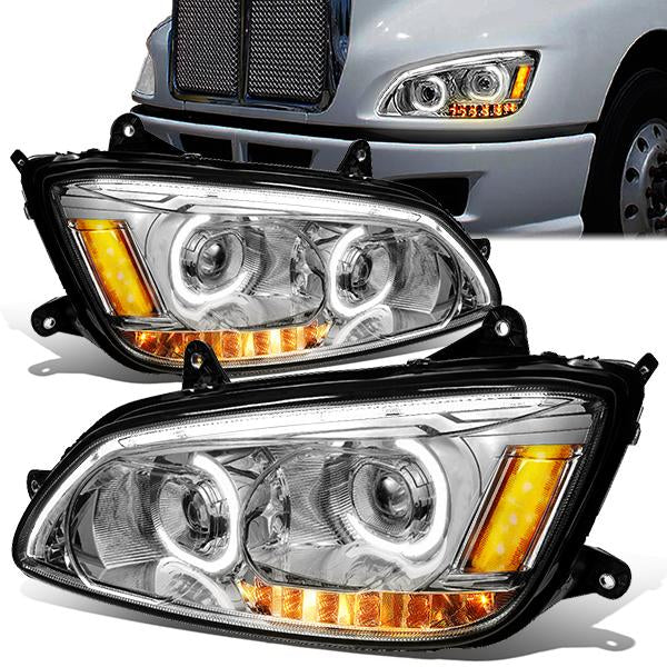 LED DRL Halo Projector Headlights<br>08-19 Kenworth T170 T270 T370 T660