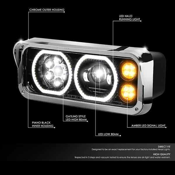 LED DRL Halo Projector Headlights<br>81-19 Kenworth W900 Western Star 4800