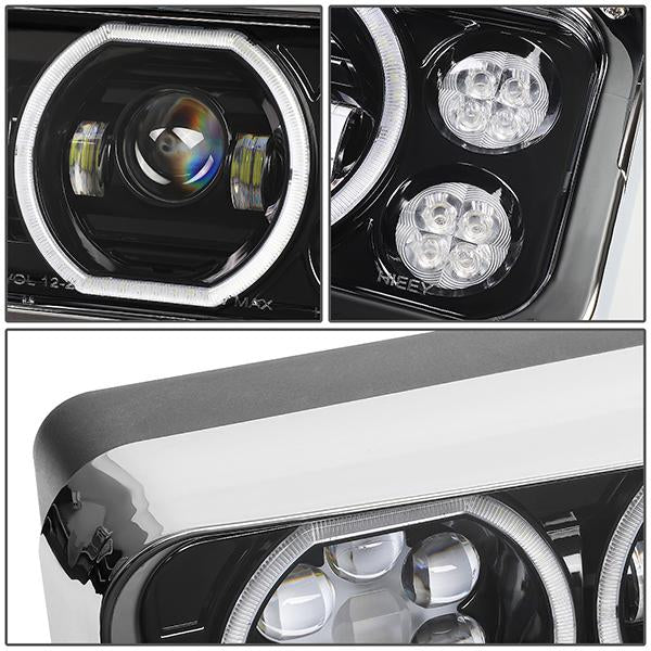 LED DRL Halo Projector Headlights<br>81-19 Kenworth W900 Western Star 4800