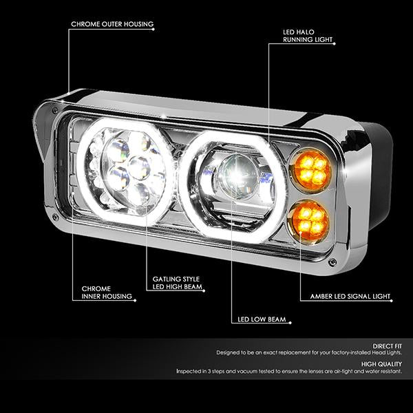 LED DRL Halo Projector Headlights<br>81-19 Kenworth W900 Western Star 4800