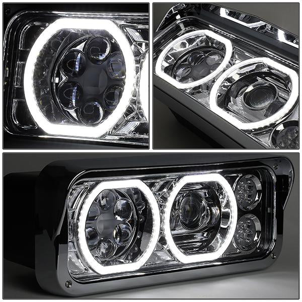 LED DRL Halo Projector Headlights<br>81-19 Kenworth W900 Western Star 4800