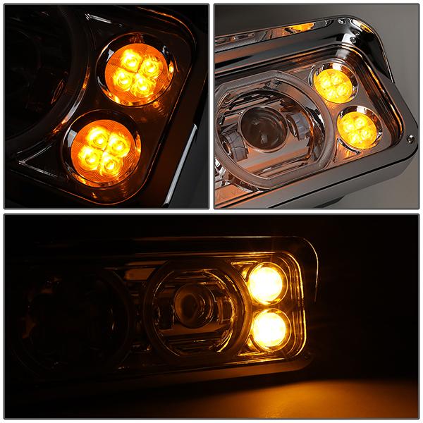 LED DRL Halo Projector Headlights<br>81-19 Kenworth W900 Western Star 4800