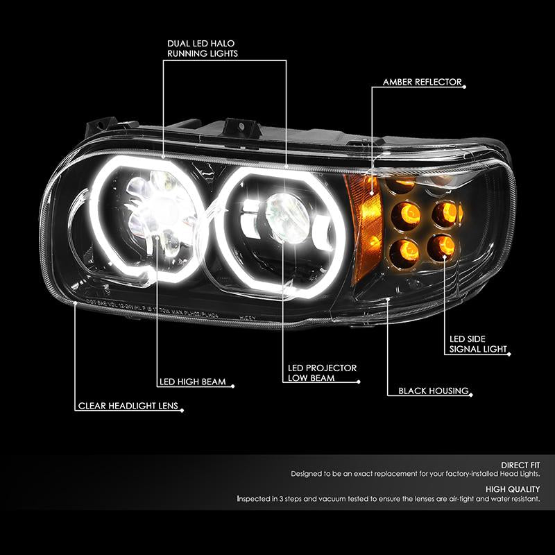 LED DRL Halo Projector Headlights<br>08-22 Peterbilt 389 388 567