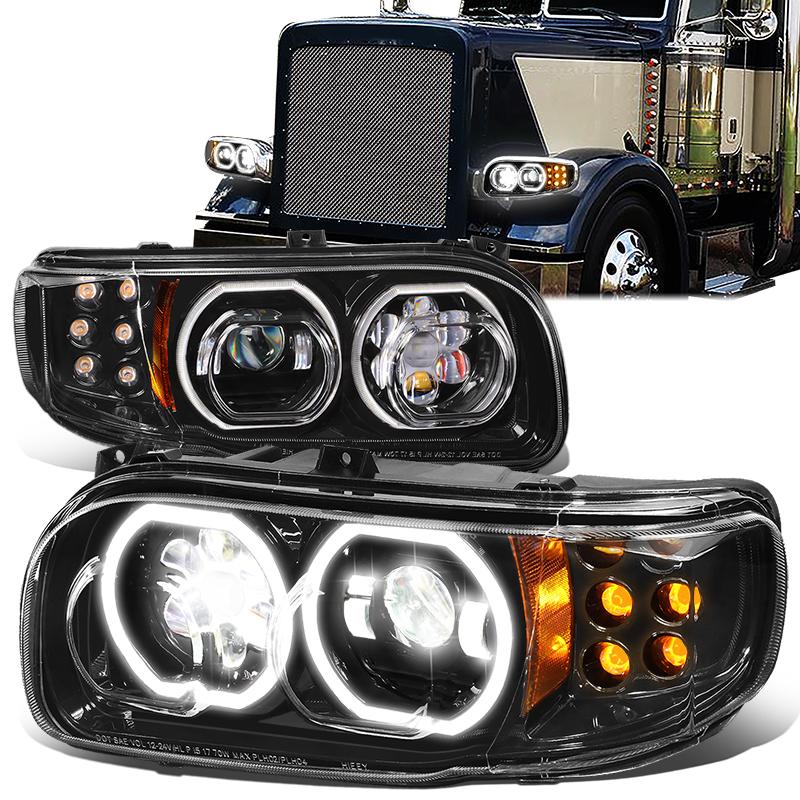 LED DRL Halo Projector Headlights<br>08-22 Peterbilt 389 388 567