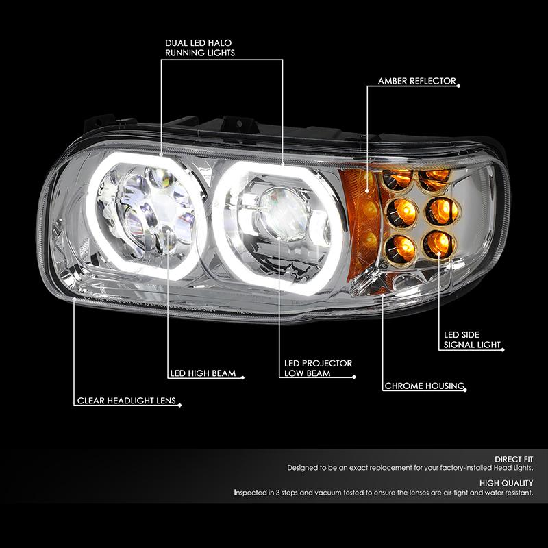 LED DRL Halo Projector Headlights<br>08-22 Peterbilt 389 388 567