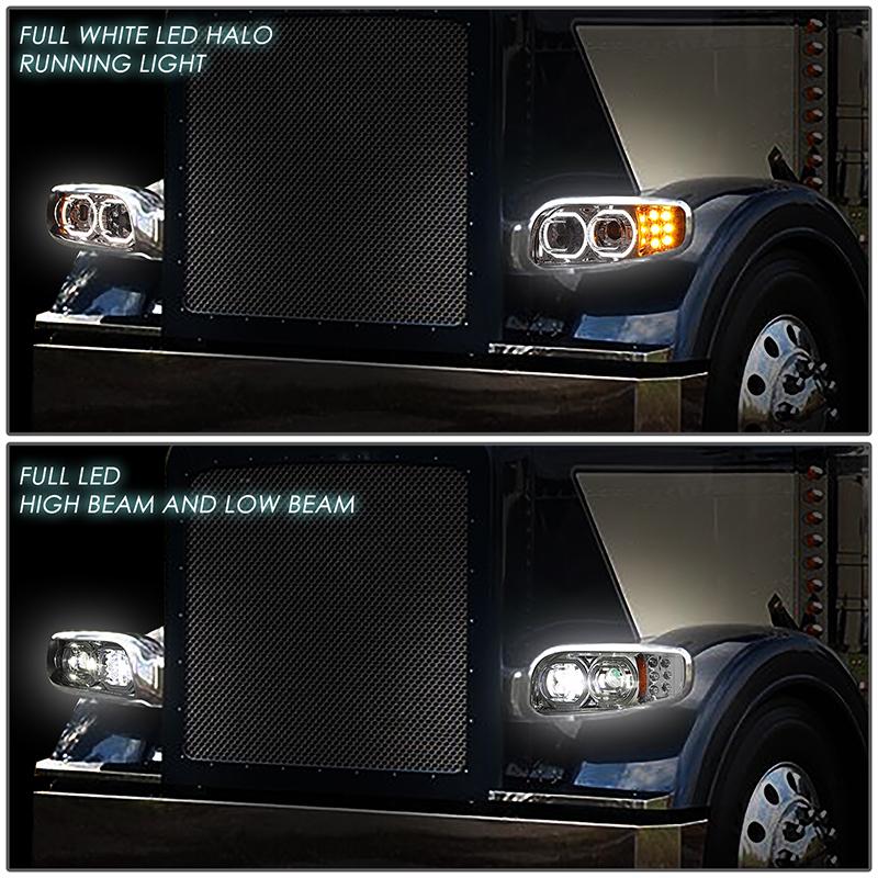 LED DRL Halo Projector Headlights<br>08-22 Peterbilt 389 388 567