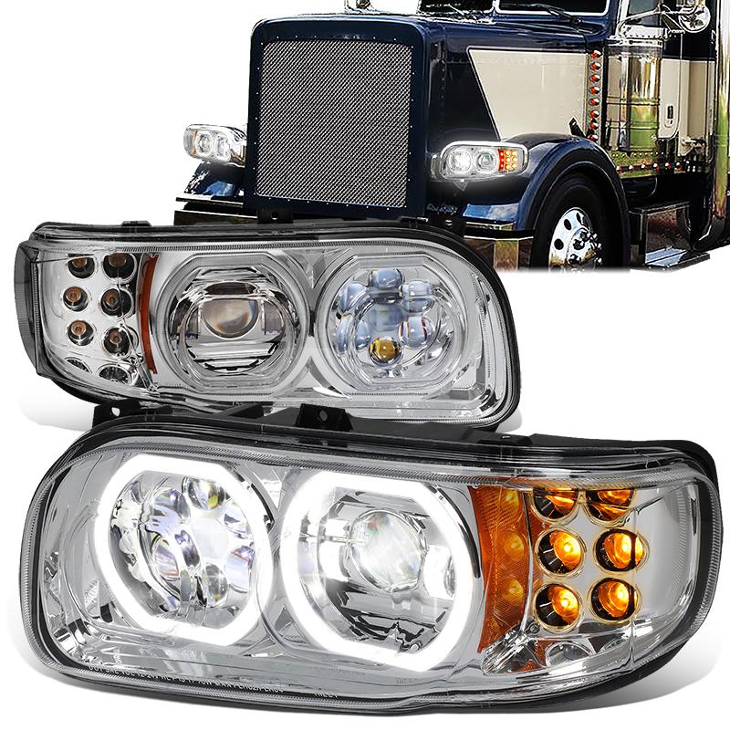 LED DRL Halo Projector Headlights<br>08-22 Peterbilt 389 388 567