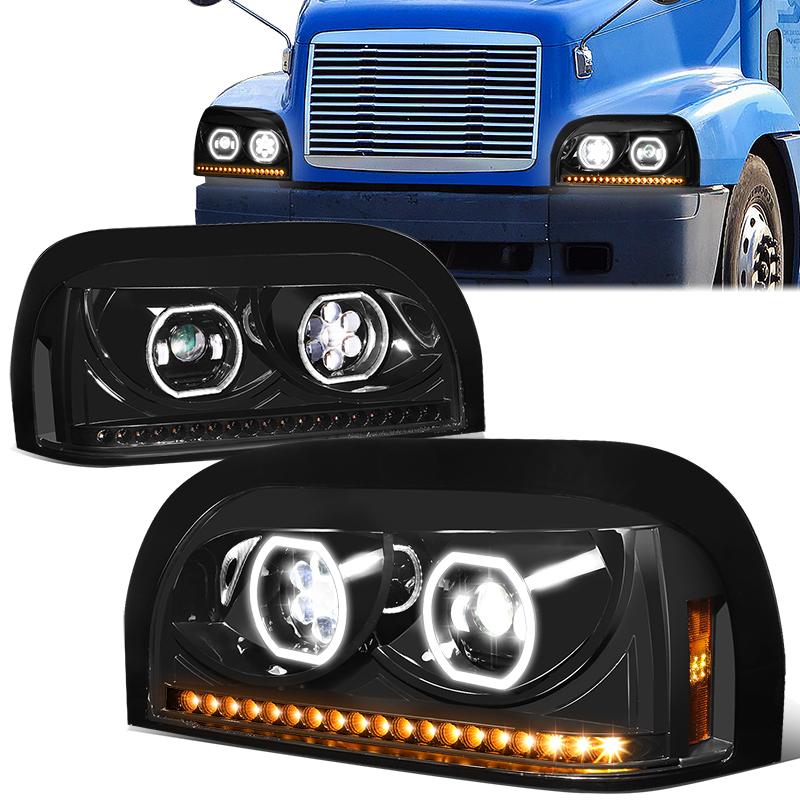 LED DRL Halo Sequential Projector Headlights<br>96-10 Freightliner Century