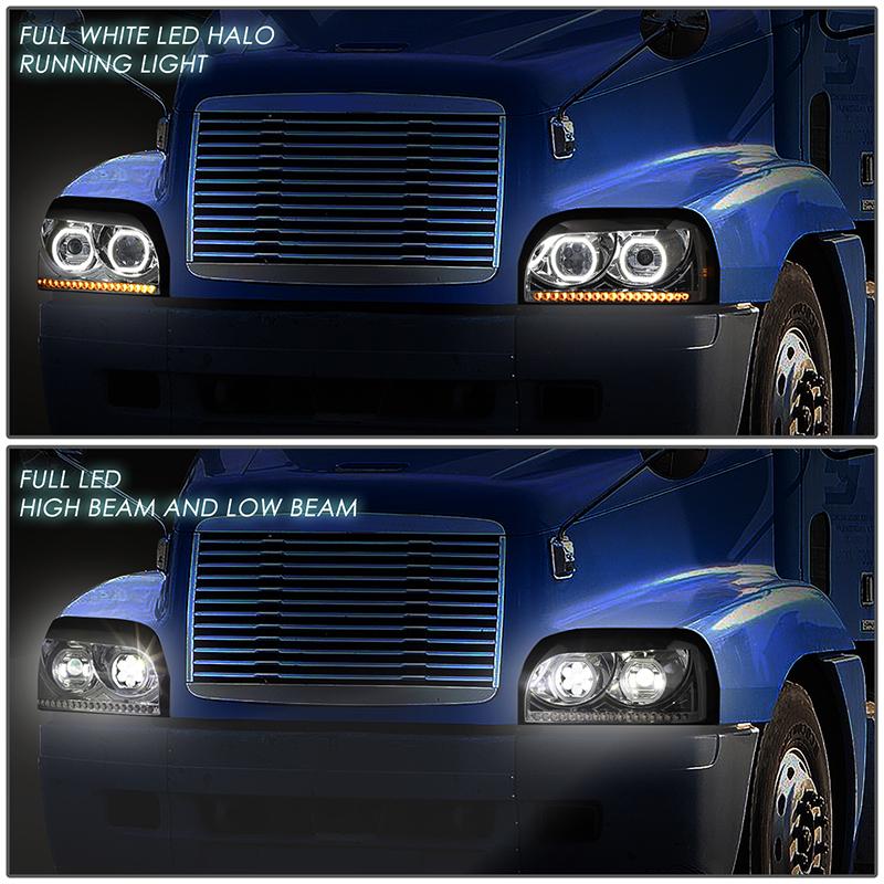 LED DRL Halo Sequential Projector Headlights<br>96-10 Freightliner Century