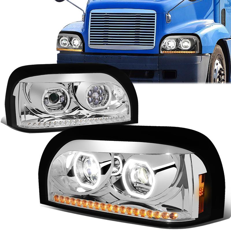 LED DRL Halo Sequential Projector Headlights<br>96-10 Freightliner Century