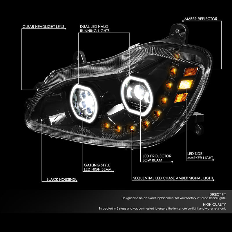 LED DRL Halo Sequential Projector Headlights<br>13-21 Kenworth T680