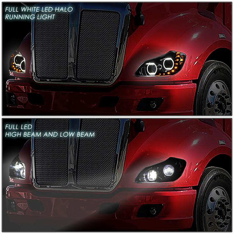 LED DRL Halo Sequential Projector Headlights<br>13-21 Kenworth T680