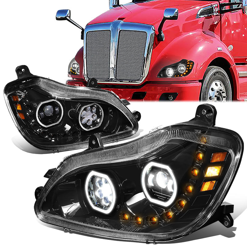 LED DRL Halo Sequential Projector Headlights<br>13-21 Kenworth T680