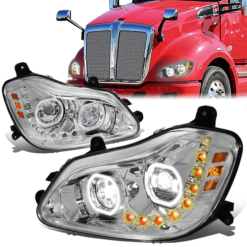 LED DRL Halo Sequential Projector Headlights<br>13-21 Kenworth T680