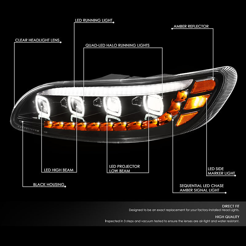 LED DRL Halo Sequential Projector Headlights<br>10-20 Peterbilt 337 348