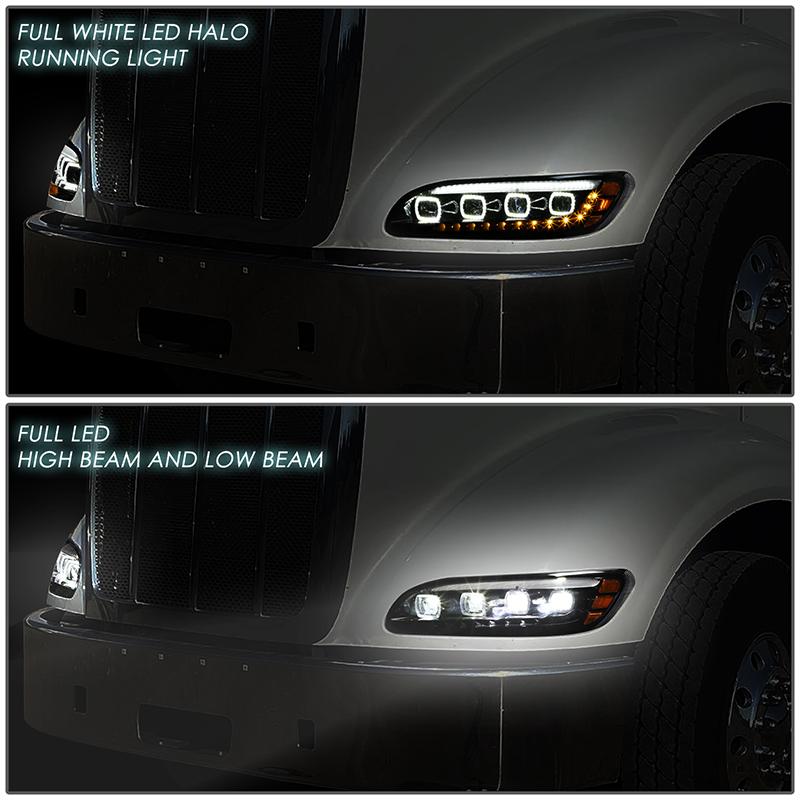 LED DRL Halo Sequential Projector Headlights<br>10-20 Peterbilt 337 348