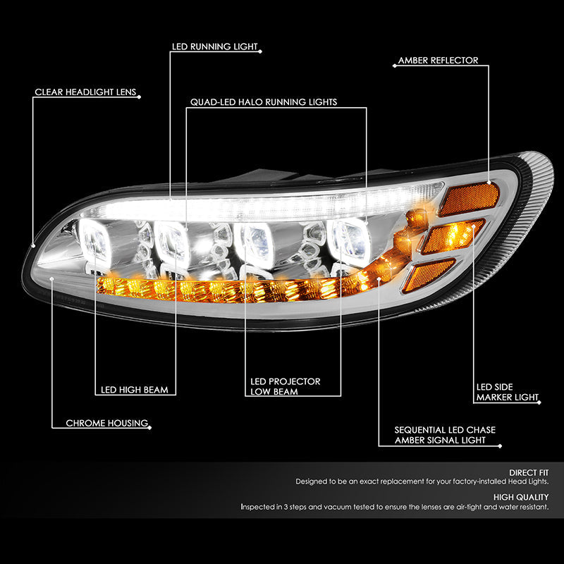 LED DRL Halo Sequential Projector Headlights<br>10-20 Peterbilt 337 348