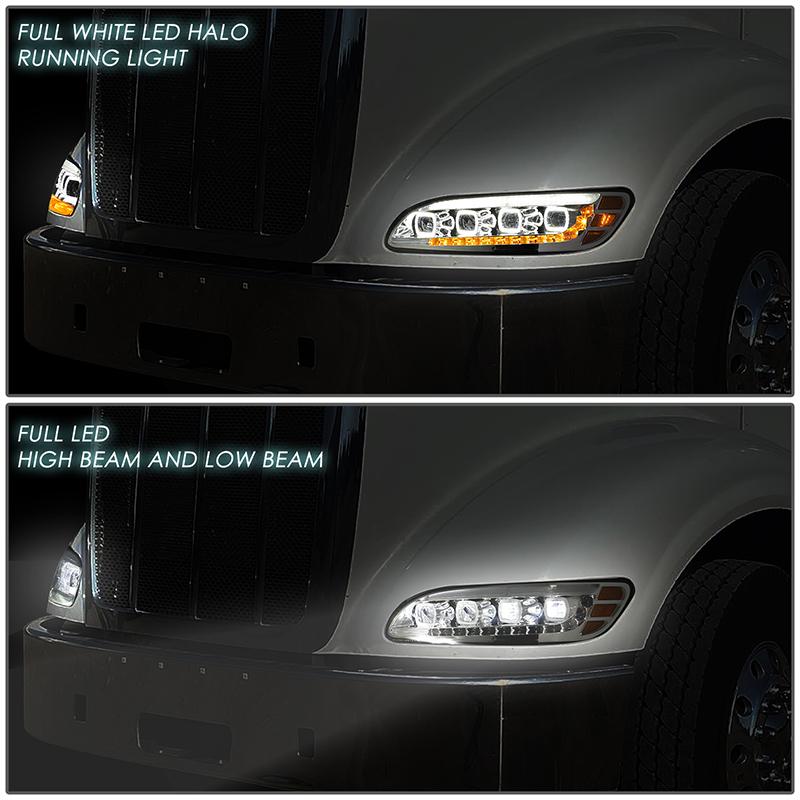 LED DRL Halo Sequential Projector Headlights<br>10-20 Peterbilt 337 348