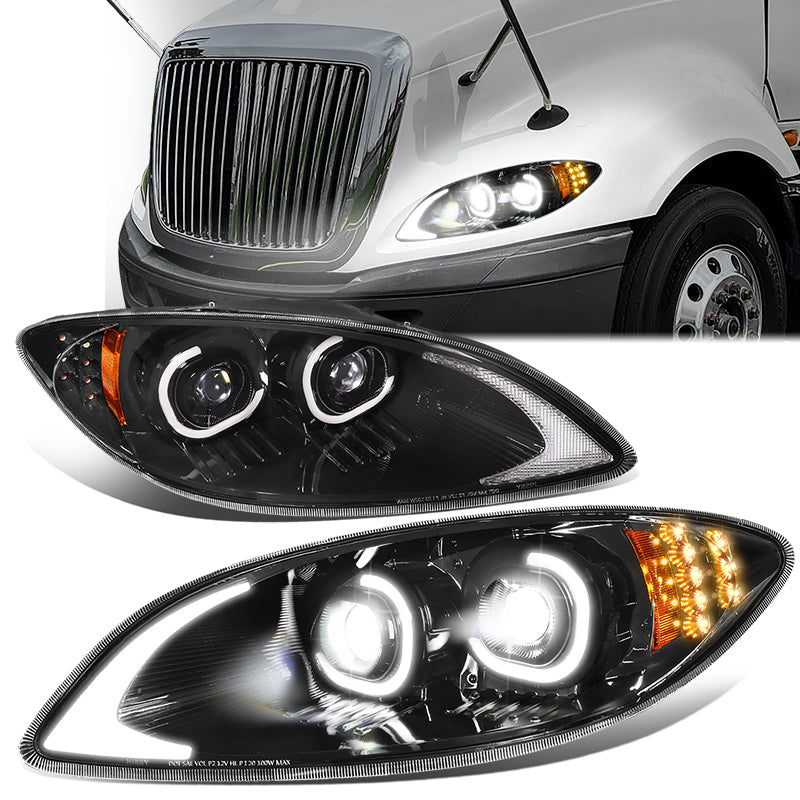 LED DRL Halo Projector Headlights<br>09-18 International Harvester ProStar