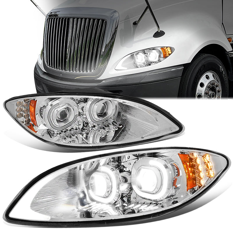 LED DRL Halo Projector Headlights<br>09-18 International Harvester ProStar