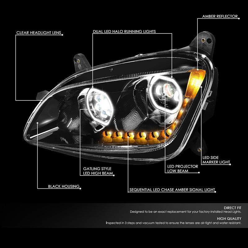 LED DRL Halo Sequential Projector Headlights<br>13-20 Peterbilt 579, 11-18 587