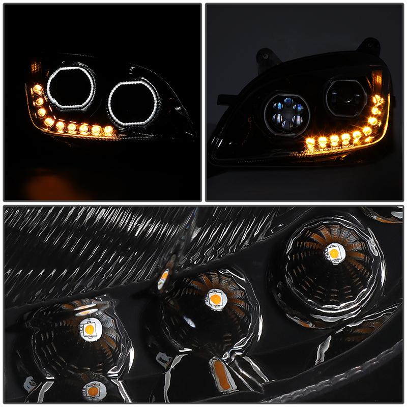 LED DRL Halo Sequential Projector Headlights<br>13-20 Peterbilt 579, 11-18 587