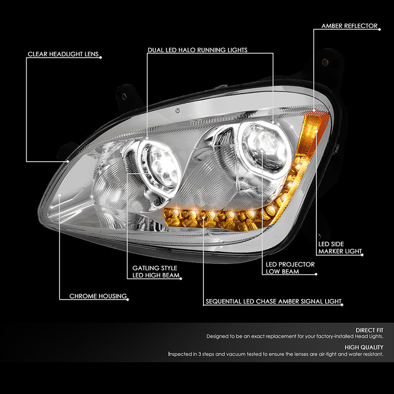 LED DRL Halo Sequential Projector Headlights<br>13-20 Peterbilt 579, 11-18 587