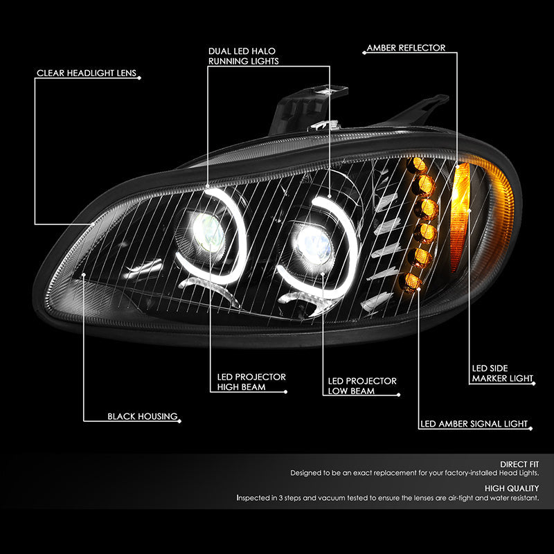 LED DRL Halo Projector Headlights<br>03-19 Freightliner M2 106 112