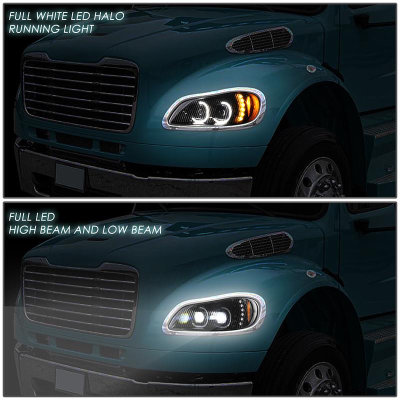 LED DRL Halo Projector Headlights<br>03-19 Freightliner M2 106 112